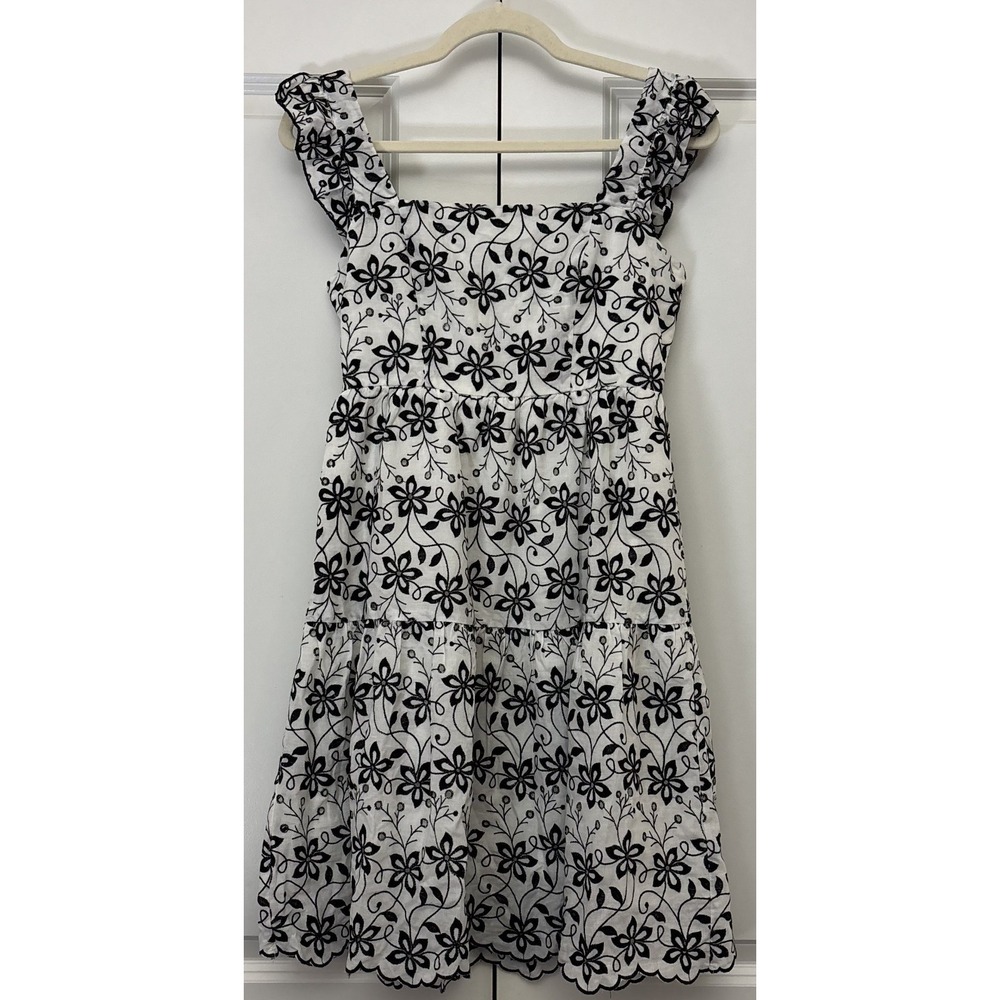 NWT Sugarlips Womens Eyelet Mini Dress Black White Floral Embroidered Boho S